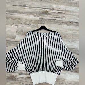 Lafayette 148 New York Black and White Striped Crew Neck Sweater